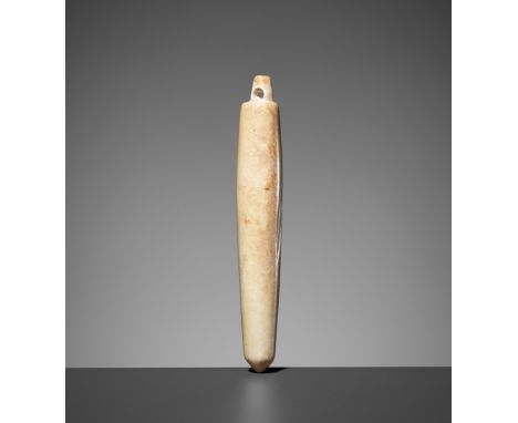 AN AWL-SHAPED ‘CHICKEN BONE’ JADE PENDANT, LIANGZHU CULTURE 良渚文化雞骨白管狀玉佩Please note this Lot is to be sold at No Reserve. 本拍品不