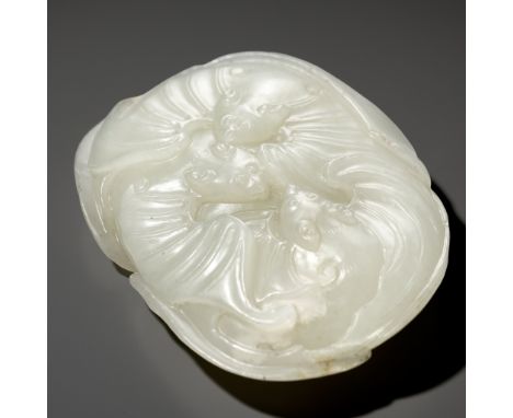 A RARE AND FINE WHITE JADE ‘FIVE BATS’ (WUFU) WEIGHT, 18TH CENTURY 十八世紀五福白玉鎮Please note this Lot is to be sold at No Reserve.