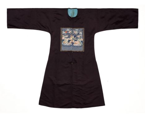A BLACK SURCOAT (BUFU) WITH TWO KESI RANK BADGES (BUZI), QING DYNASTY 清代石青色補服Please note this Lot is to be sold at No Reserve