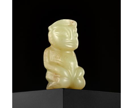 AN EXTREMELY RARE YELLOW JADE ‘KNEELING FIGURE’, SHANG DYNASTYPlease note this Lot is to be sold at No Reserve. 本拍品不設底價China,