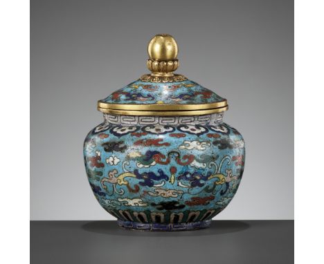 A CLOISONNÃ‰ ENAMEL JAR AND COVER, 18TH CENTURY 十八世紀掐絲琺瑯蓋罐Please note this Lot is to be sold at No Reserve. 本拍品不設底價China. Of 