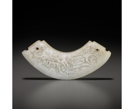 A JADE ‘DRAGON’ PENDANT, HUANG, WESTERN ZHOU DYNASTY 西周龍紋玉璜Please note this Lot is to be sold at No Reserve. 本拍品不設底價China, 10