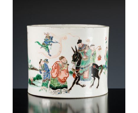 A LARGE FAMILLE-VERTE ‘KUI XING’ BRUSHPOT, BITONG 硬彩魁星筆筒Please note this Lot is to be sold at No Reserve. 本拍品不設底價Expert’s not