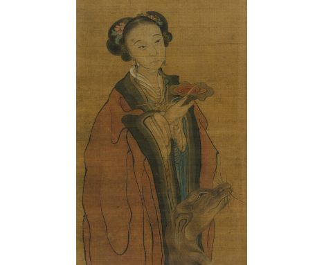 CHENG ZHANG (1869-1938): ‘FEMALE IMMORTAL AND MYTHICAL CREATURE’  Please note this Lot is to be sold at No Reserve. 本拍品不設底價Ch