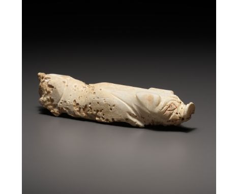 A WHITE JADE FIGURE OF A PIG, HAN DYNASTY 漢代白玉豬Please note this Lot is to be sold at No Reserve. 本拍品不設底價China, 206 BC to 220 