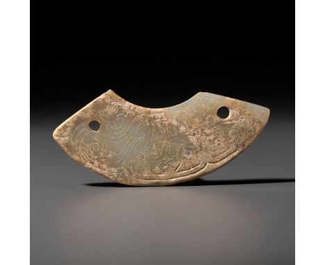 A JADE ‘DRAGON’ PENDANT, HUANG, WESTERN ZHOU DYNASTY 西周龍紋玉璜Please note this Lot is to be sold at No Reserve. 本拍品不設底價China, 11