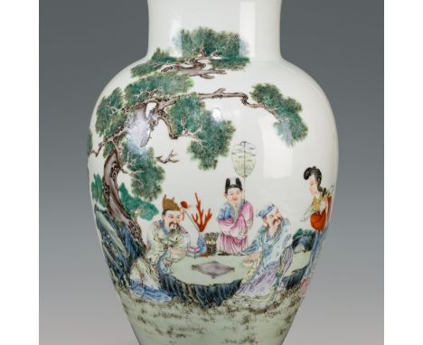 A FAMILLE ROSE 'SCHOLARS' VASE, SHENDETANG ZHI MARK, REPUBLIC PERIOD 民國粉彩慎德堂款文人瓶Please note this Lot is to be sold at No Rese