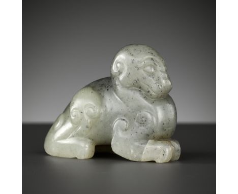 A GRAY JADE FIGURE OF A MYTHICAL BEAST, 17TH CENTURY 十七世紀灰玉雕神獸Please note this Lot is to be sold at No Reserve. 本拍品不設底價China.