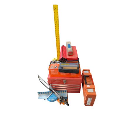 QUANTITY OF TOOLS TO INCLUDE - 4 DRAWER TOOL CHEST, BLACK &amp; DECKER POWERFILE, FEIN PROFILE SAW, MITRE SAW, 2 PERMA GRIT S