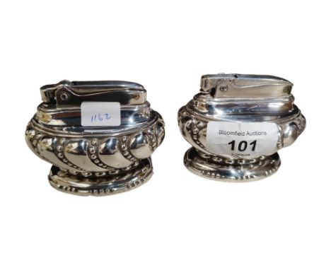 PAIR OF RONSON CROWN SILVER PLATE TABLE LIGHTERS 