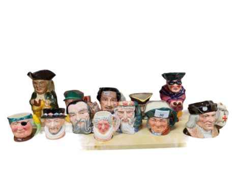SHELF LOT OF TOBY JUGS - MOST OF WHICH ARE ROYAL DOULTON 