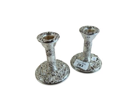 PAIR OF SILVER CANDLESTICKS - BIRMINGHAM 4" HIGH 