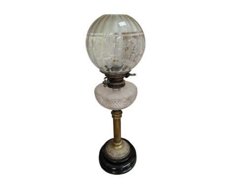 CUT GLASS OIL LAMP AND SHADE 