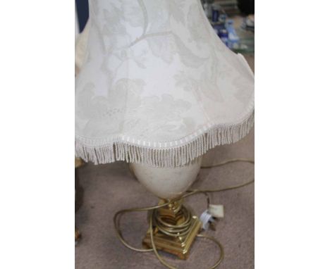 PAIR OF BRASS AND CERAMIC TABLE LAMPS
with shades, 70cm high (2)