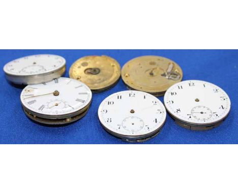 SIX POCKET WATCH MOVEMENTS
four with enamel dials