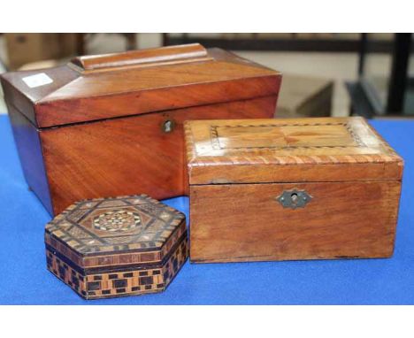 MAHOGANY TEA CADDY 
and two others
