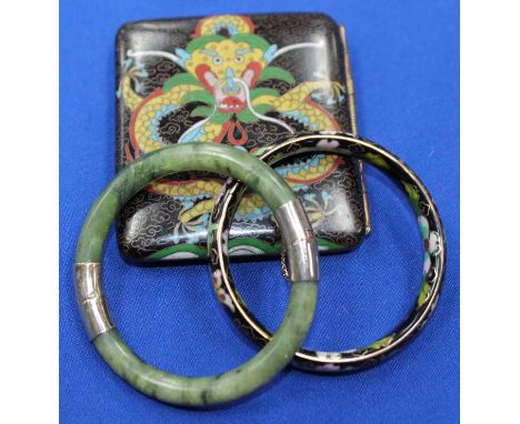 CLOISONNE CIGGARETTE CASE 
together with a bangle and one other (3)