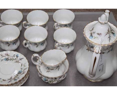 ROYAL ALBERT 'BRIGADOON' PATTERN COFFEE SERVICE
including six cups, saucers, side plates, cream, sugar and pot, the pot 22cm 