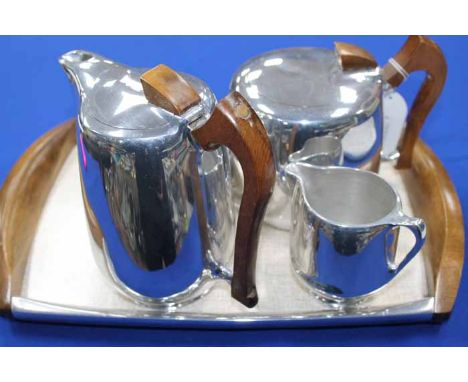 FOUR-PIECE PICQUOT WARE TEA SERVICE
together with tray, tray 38cm long