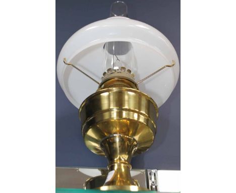 VICTORIAN STYLE BRASS OIL LAMP
with opaque glass shade