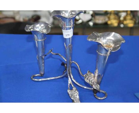 SILVER PLATED EPERGNE
the three trumpet shaped vases on a stand modelled as vine leaves, 20cm high