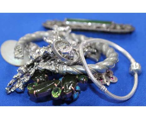 COLLECTION OF SILVER AND OTHER JEWELLERY
including a Pandora bracelet, a bangle, enamel earrings, gem set brooches, a silver 