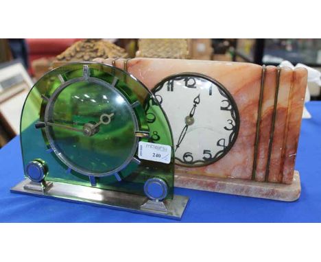 SMITH'S ART DECO STYLE MANTEL CLOCK
and an alabaster mantel clock