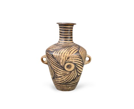 A Rare Painted Pottery Amphora, Neolithic, Majiayao phase the well-potted ovoid vessel with broad shoulders tapering to a fla