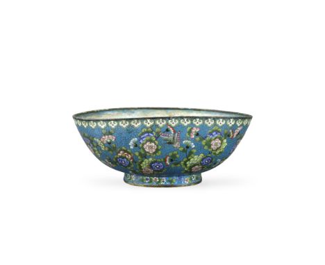 A Cloisonne Bowl with Butterflies, 19th century,  the bowl of oval section, the exterior well decorated with butterflies and 