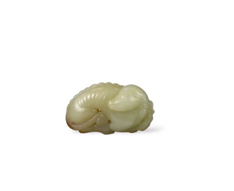 A Celadon Jade Hound, Qing dynasty,  well carved, the back flat for inlay in a screen,   W:5.2cm.
