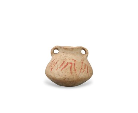 A Rare Small Painted Pottery Jar, Neolithic period, Majiayao Culture the bulging hipped form with waisted neck and flared rim