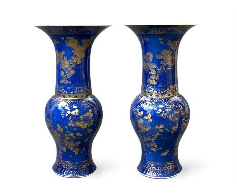 A Pair of 'bleu souffle' Yenyen Vases with Gilt Flowers, Kangxi A Pair of 'bleu souffle' Yenyen Vases with Gilt Flowers, Kang