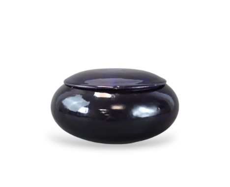 An Aubergine glazed Box and Cover for weiqi counters, 18th century or earlier, the thinly potted body of elegant compressed g