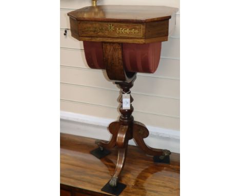 A Regency brass-inlaid rosewood work table H.73cm