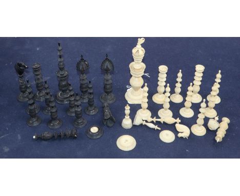 A 19th century Indian stained and natural ivory part chess set