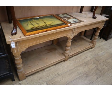 A pine two tier serving table L.193cm