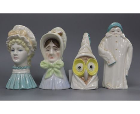 Four Royal Worcester porcelain candle snuffers tallest 9cm