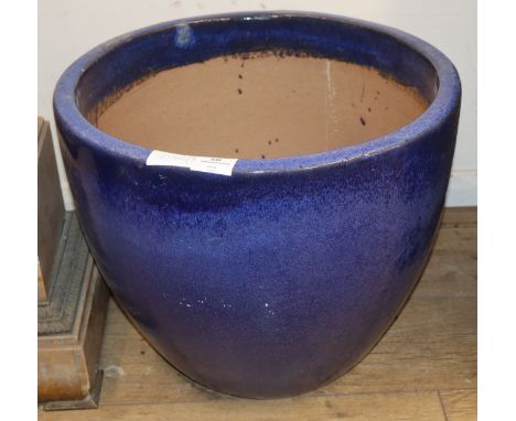 A blue glazed garden planter Diam. 48cm