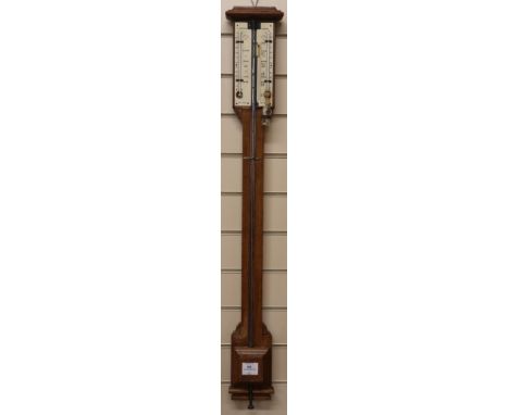 A Victorian oak stick barometer by R. Webster, London, with ivory scales H.100cm