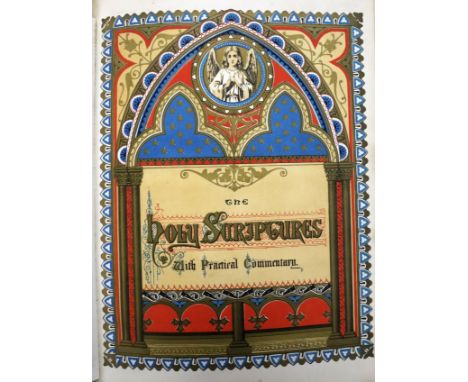 A Victorian colour illustrated Holy Bible and a brass crozier finial