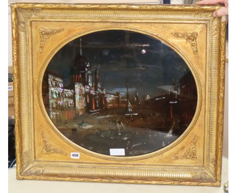 A 19th century reverse painting on glass with mother of pearl highlights, View of St Marks Square, 44 x 53cm