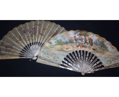Two 18th century mother of pearl fans, one shagreen cased