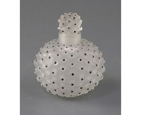 A R. Lalique cactus pattern scent bottle and stopper, etched mark Royal Dutch Mail Rotterdam LLoyd, R. Lalique France, H. 10c