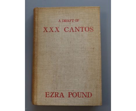 Pound, Ezra - A Draft of XXX Cantos, 1st edition, one of 200, 8vo, original linen uncut, spine browned, worm to top left of f