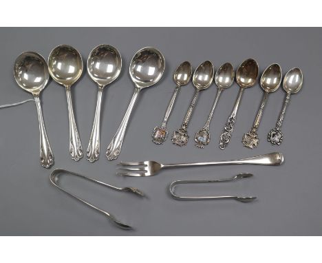 A small quantity of assorted silver and white metal flatware, 7.5 oz.