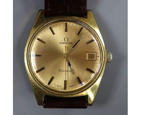 A gentleman's early 1970's gold plated and steel Omega manual wind wrist watch with date aperture, movement c.613.