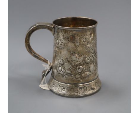 A George III later embossed silver mug, Charles Hougham, London, 1790, 12cm, 9 oz.&nbsp;PLEASE NOTE 5% IMPORT TAX IS PAYABLE 
