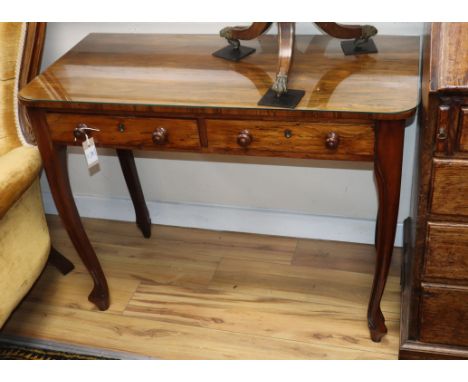 A Victorian rosewood side table fitted two drawers, on cabriole legs W.96cm