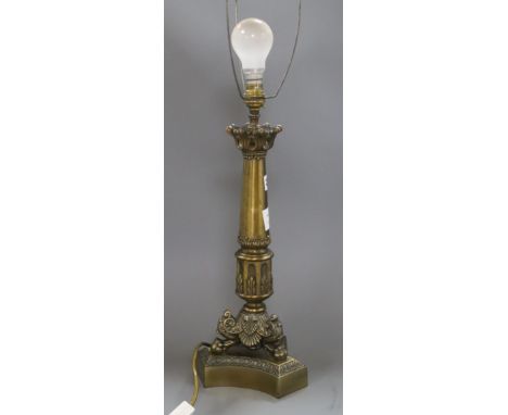 A Regency style brass monopodia table lamp height 63cm