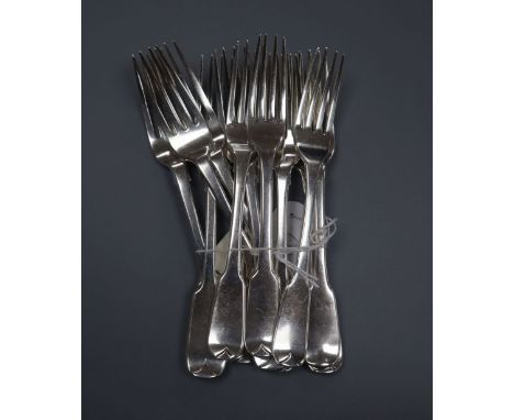 A harlequin set of twelve George IV/William IV silver fiddle pattern dessert forks, 18 oz.&nbsp;PLEASE NOTE 5% IMPORT TAX IS 